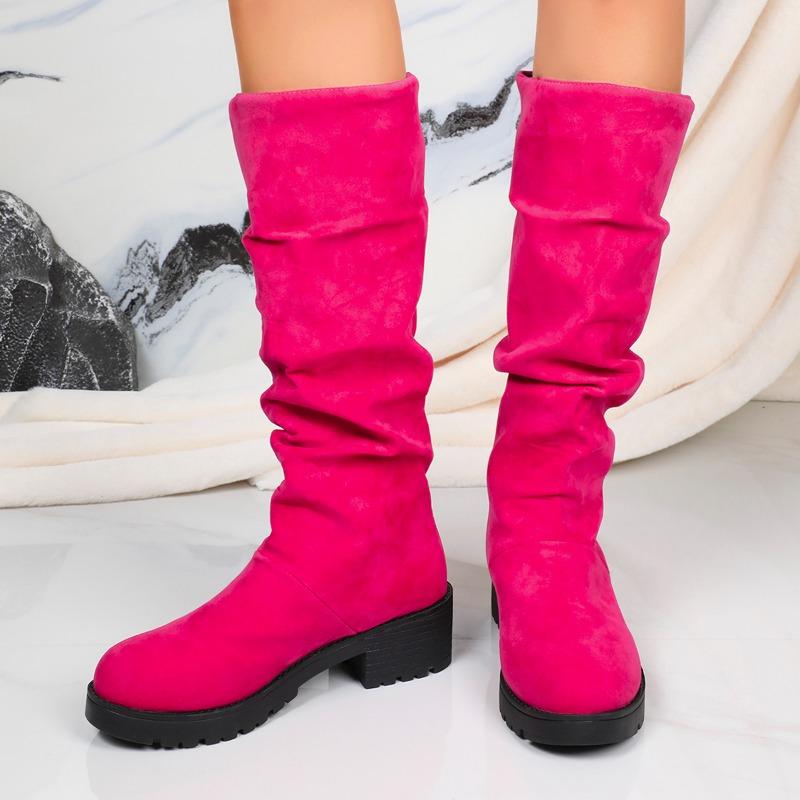 Fashion 2025 Pleated Boots New Spring and Autumn Retro Suede Thigh Boots