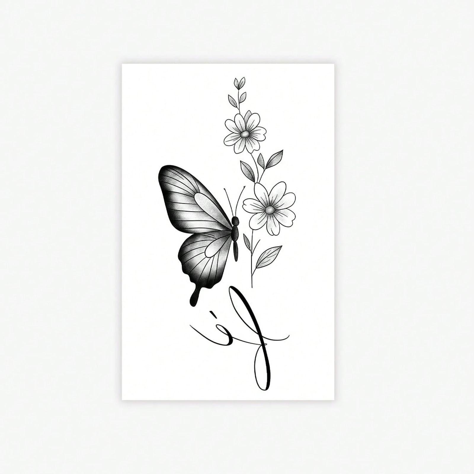 

Plain Flower Butterfly Tattoo Sticker, Waterproof And Long-Lasting Simulation, Girls Small Fresh Wrist And Ankle Tattoo Sticker 12*19