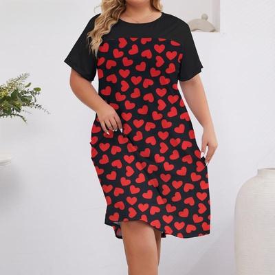 Women's Nightdress Summer Light Casual Love Print Short-sleeved Pajamas Dress