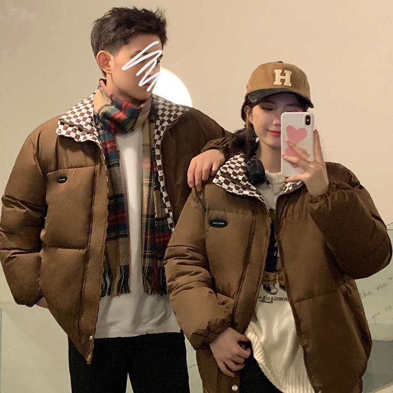 

Новый корейский стиль, большой размер, утолщенная хлебная куртка, хлопковая куртка, мужская и женская, пуховая хлопковая куртка, маленький воротник-стойка, короткая XL коричневый