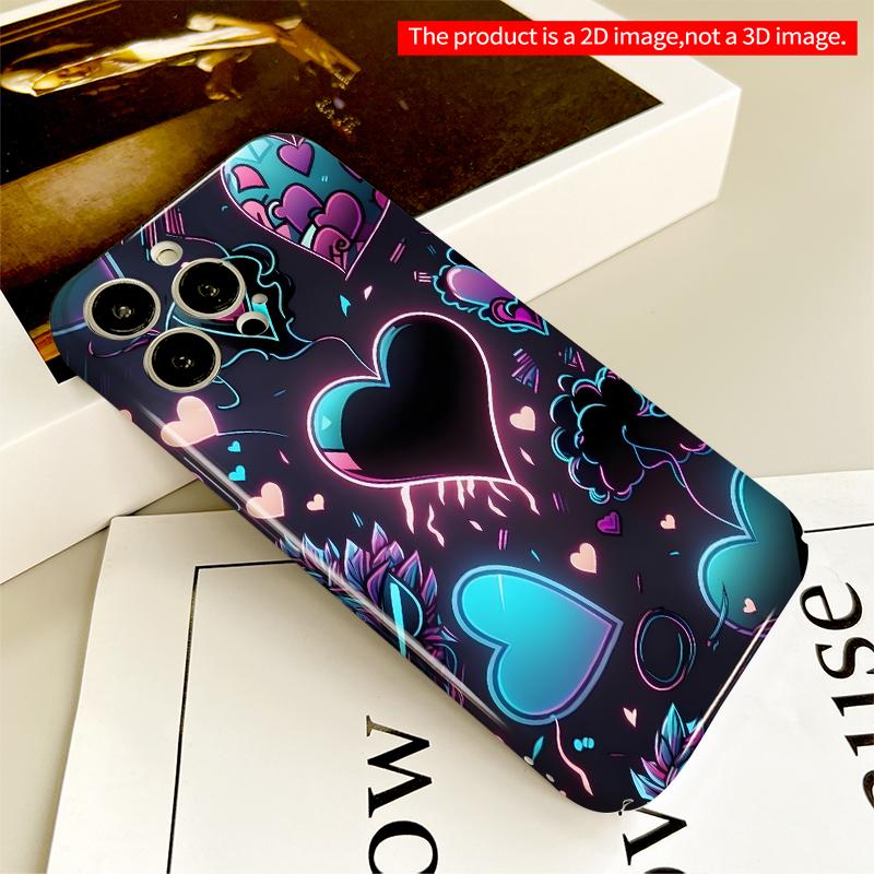2DFlat Neon Heart Glow Phone Case All inclusive film hard iPhone case, compatible with iPhone 18 Pro Max 17 16 15 14 13 12 11