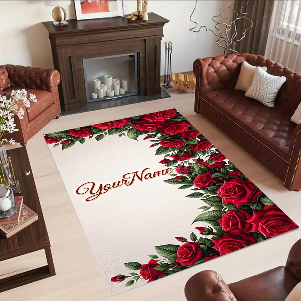 Rose Customized Name Carpet Suitable for Playrooms Outdoor Dining Room Hallway Antislip Carpet Decorate Offices Perfect Gift for Women/Men