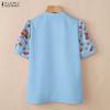 ZANZEA Women Casual V-neck Floral Print Short Sleeve Blouse