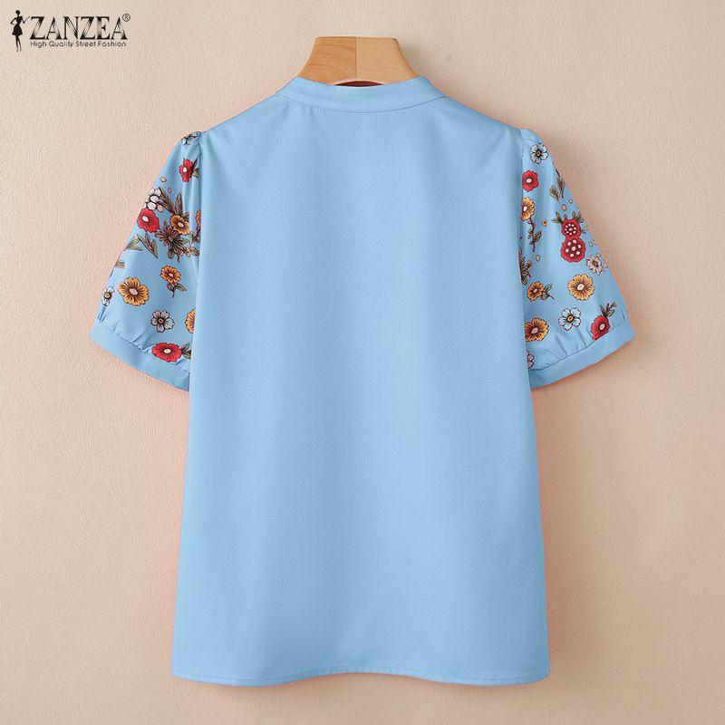 ZANZEA Women Casual V-neck Floral Print Short Sleeve Blouse