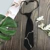 Japanese Gothic Black Neck Tie with Metal Chain Tassel School Student Pre-Tied Adjustable Necktie for Uniforms
