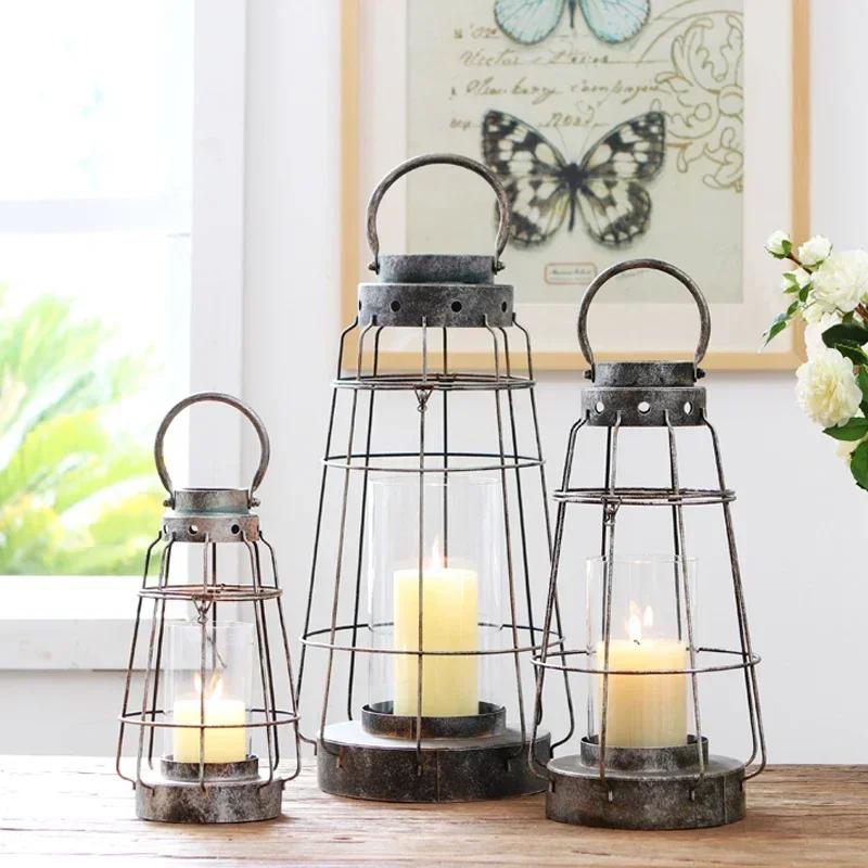 Hollowing Out Cage Portable Candlestick Metal Ironwork Retro Style Home Furnishings Courtyard Desktop Garden Ornaments Decorate