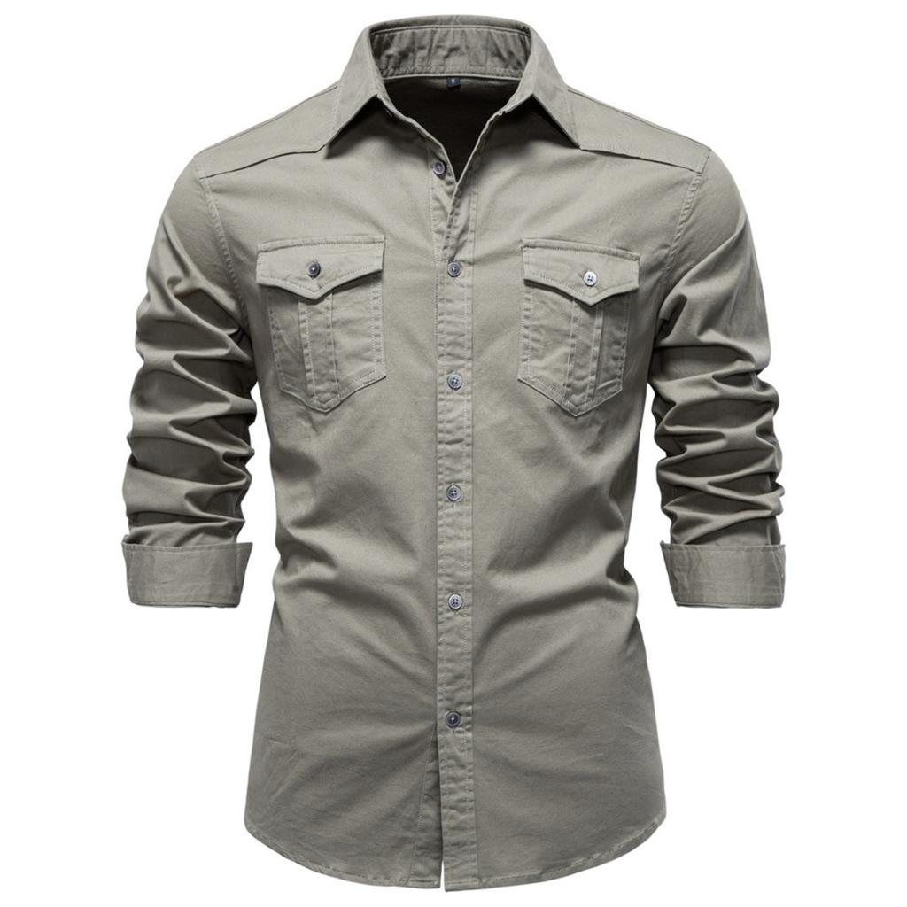 Men's -color Casual Fashionable Long-sleeved Button-down Work- Collar Shirt
