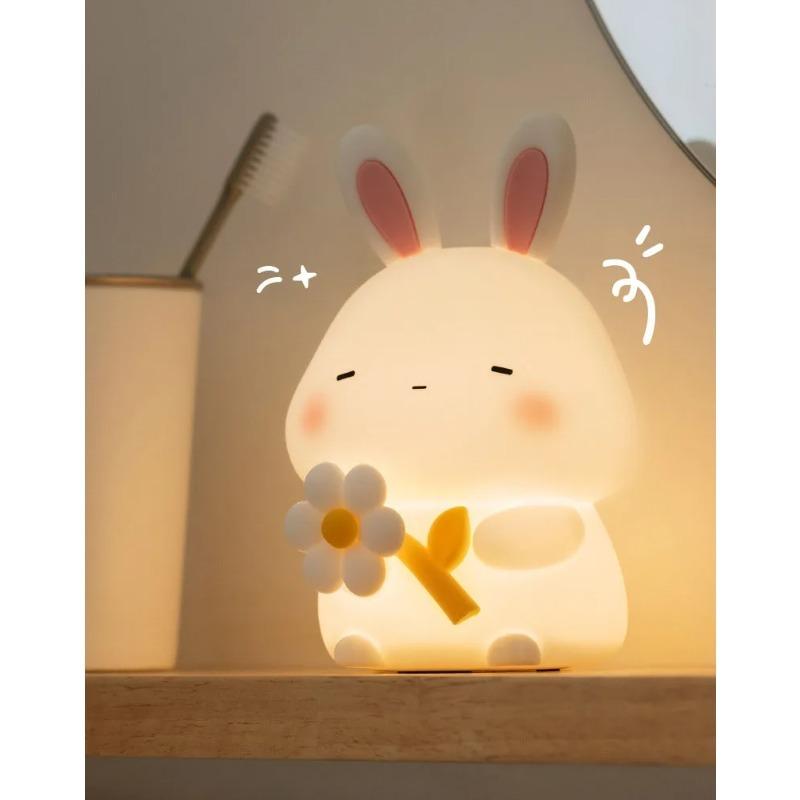 Cute Rabbit Silicone LED Night Light USB Rechargeable Touch Cartoon Animal Lamp for Kids Children Bedroom Home Decor