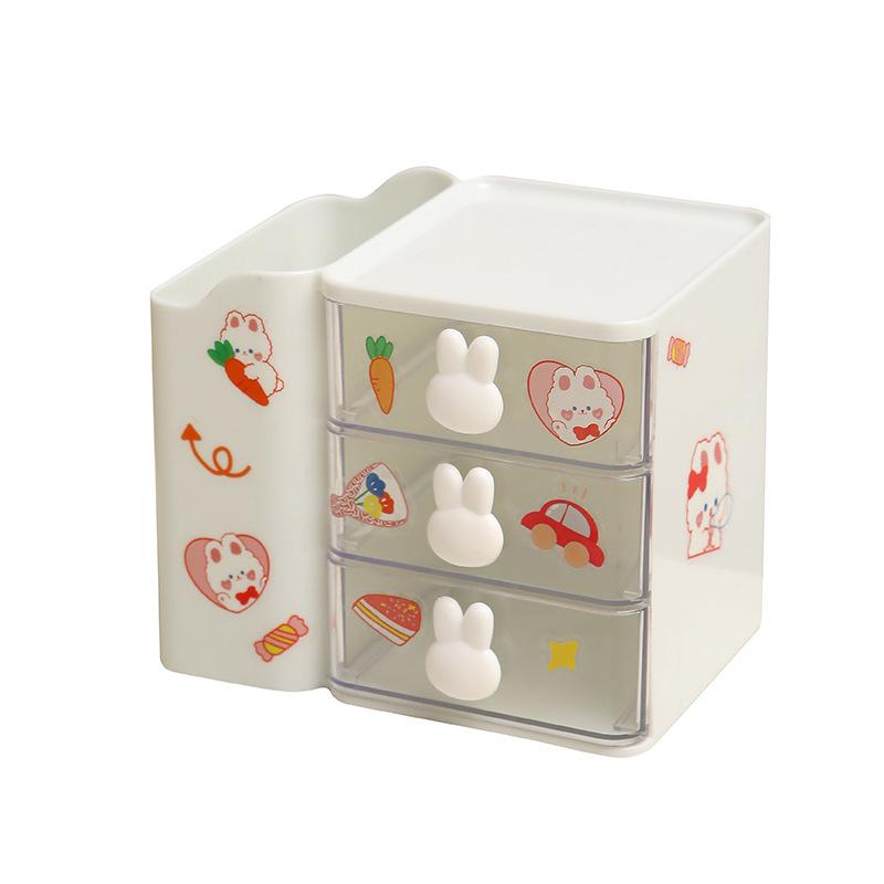 3-Layer Drawer Desk Organizer Multi-Functional Office Stationery Holder with Cute Rabbit-Shaped Pulls PP Material 1PC белый 879₽