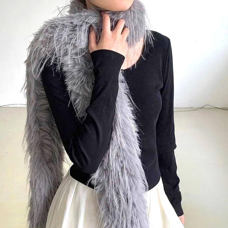 Plush Tassel Scarf Spring and Winter Thickened Ostrich Feather Plush Shawl with Fluffy Scarf Encryption Shawl