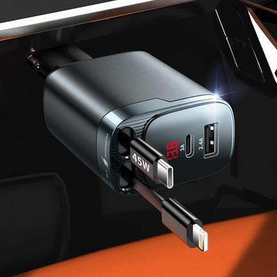 Retractable Car Charger 84W Car Charger USB C 4 In 1, Car Accessories Fast Charging Car Charger Adapter for iPhone 17 16 15 14 13 12 Pro Max, Samsung
