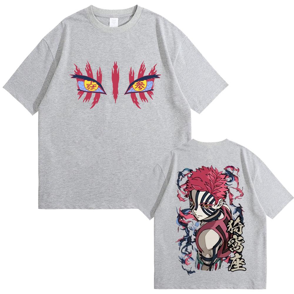 Anime Demon Slayer Akaza Eyes Graphic Tshirt Men Women Clothing Casual Vintage T Shirts Male High Quality Pure Cotton Tshirt
