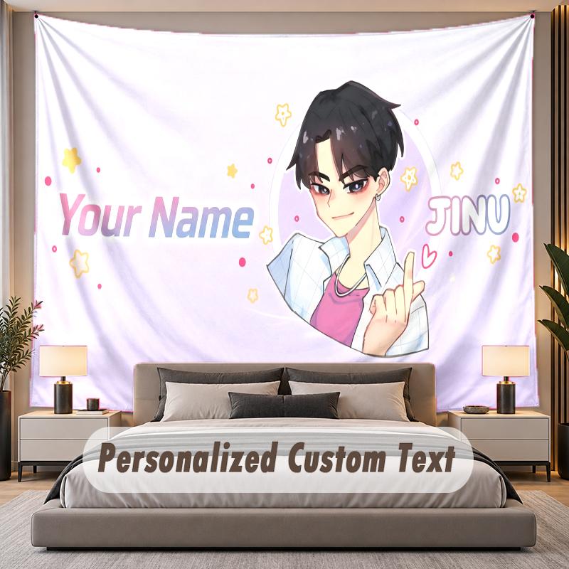 Custom Name Text Tapestry Kpop Demon Hunters Personalized Polyester Wall Tapestry For Bedroom And Room