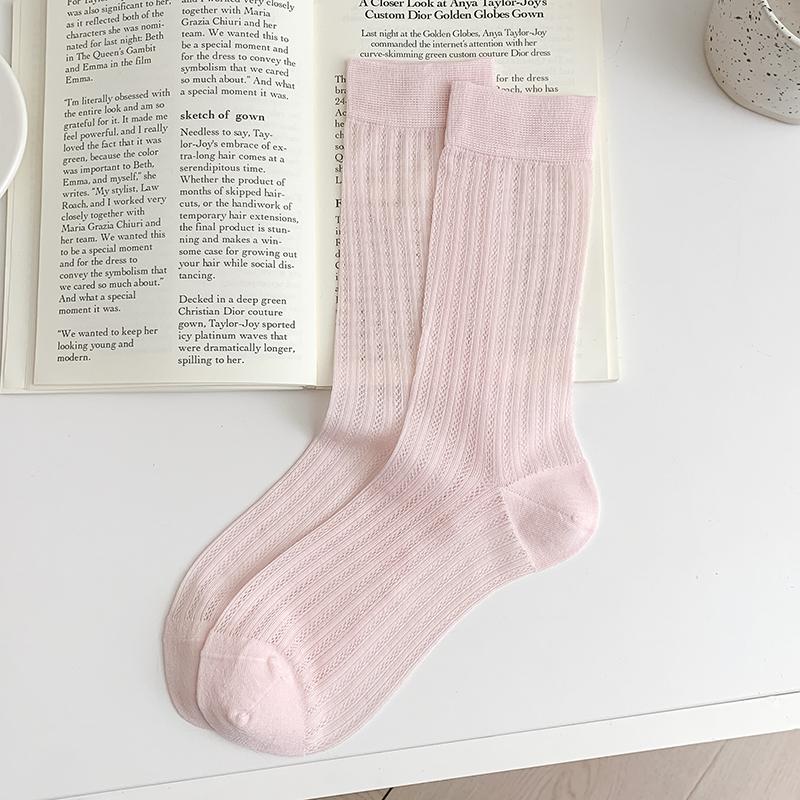Socks For Women Summer New Solid Color Breathable Girl Thin Socks Simple Japanese Style Casual Mesh Socks Hollow Out Comfortable