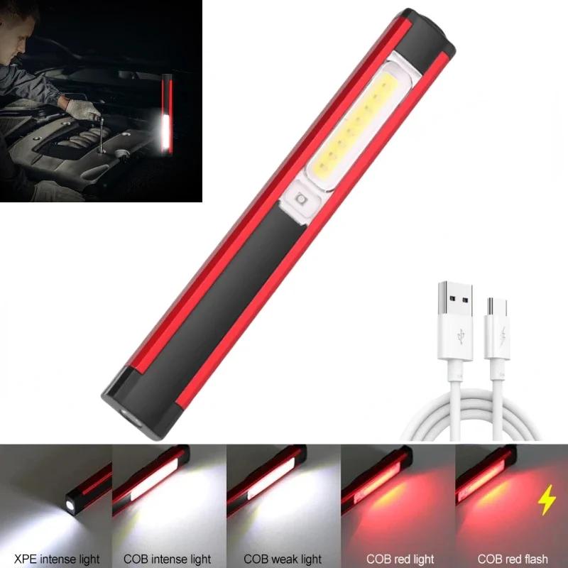 Powerful COB Work Light  USB Rechargeable LED Flashlight Magnetic Torch Emergency Warning Light for Outdoor Camping Car Repair