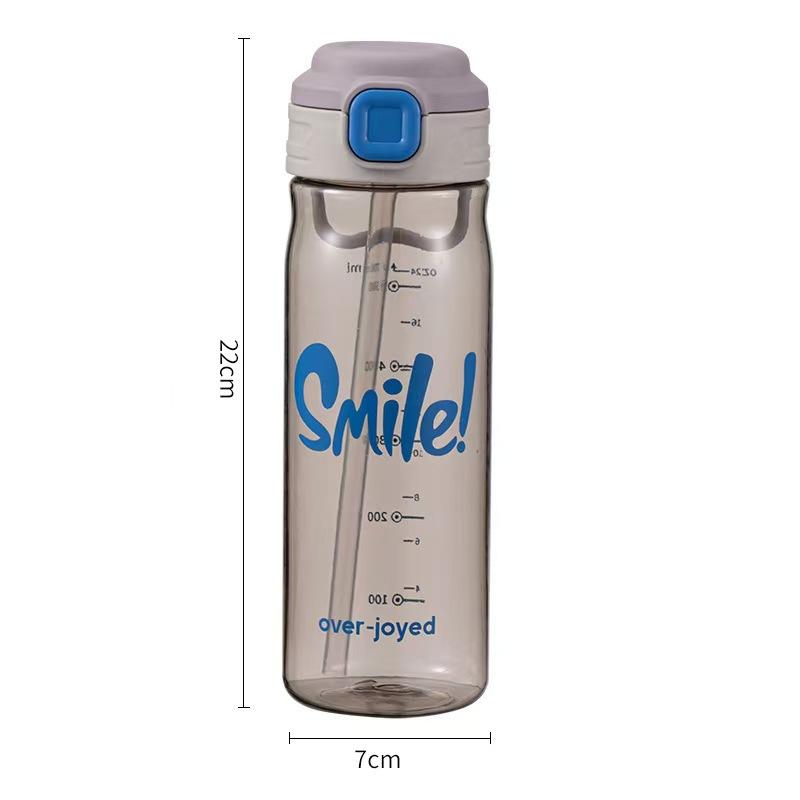 Water bottle summer new large straw graduated water cup food grade waterproof and leak-proof campus student portable simple water cup
