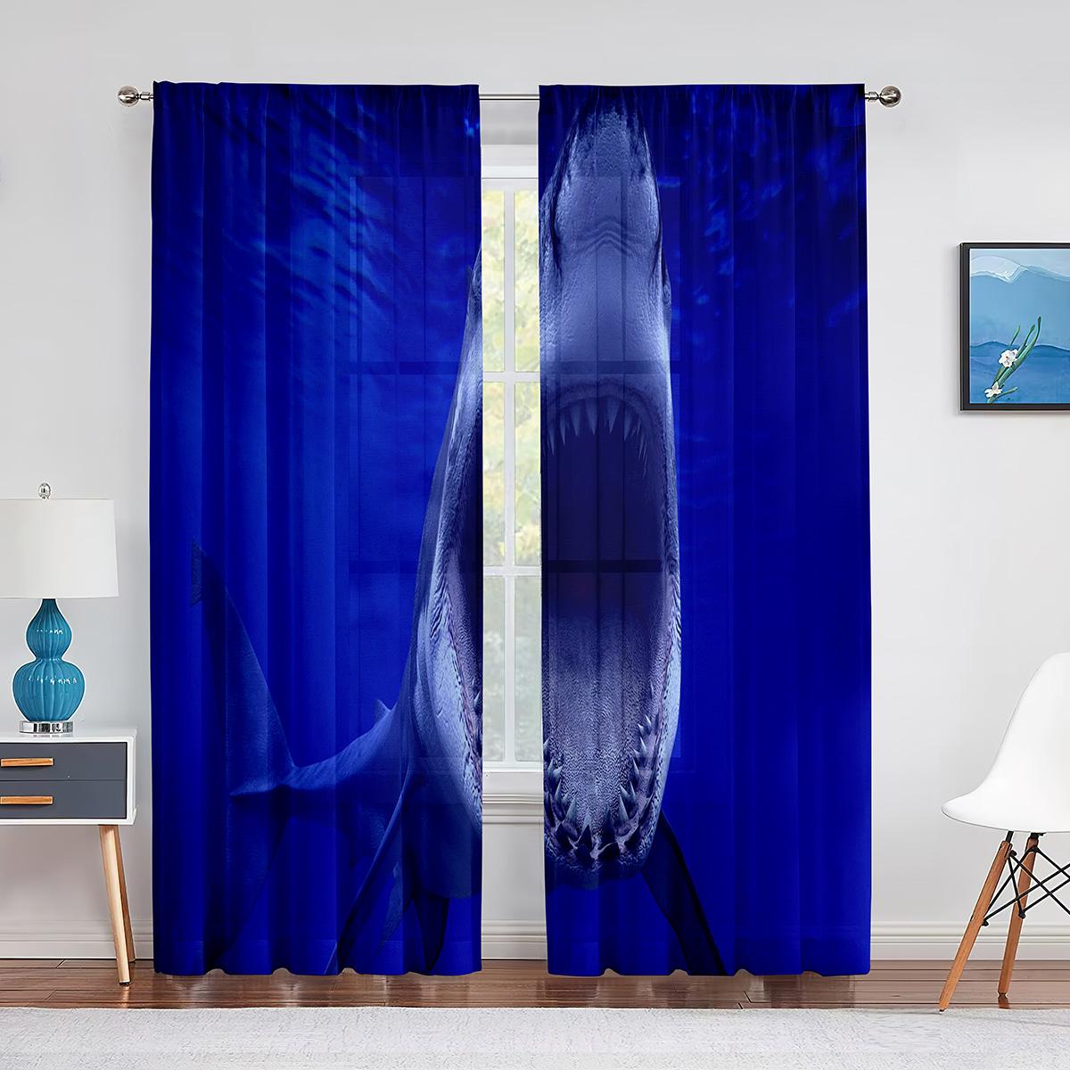 3D Акула Рыба Океан Морская Тема Прозрачная Вуаль Шторы для Гостиной Окна Шифоновые — фото 15