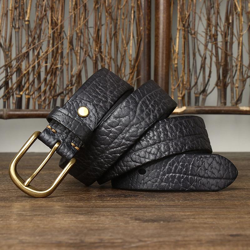 Thickened First Layer Cowhide Embossed Bison Leather Pattern Belt Men'S Genuine Leather Pin Buckle Retro Men'S Jeans Belt