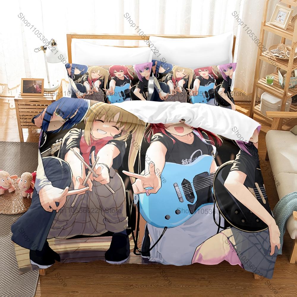 Icon Bocchi Chan Gotou Hitori Graphic Bedroom Decor Bedding Duvet Cover + 2 Pillowcases Anime Rock Fan Room Decor