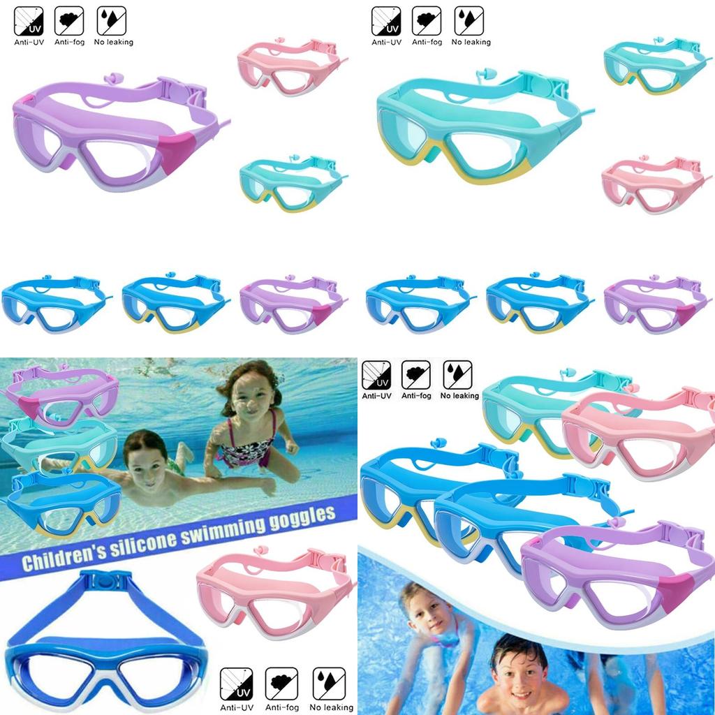 Schwimmbrille für Kinder mit Antibeschlagbeschichtung, Ohrstöpseln und UV-Schutz, auslaufsicher