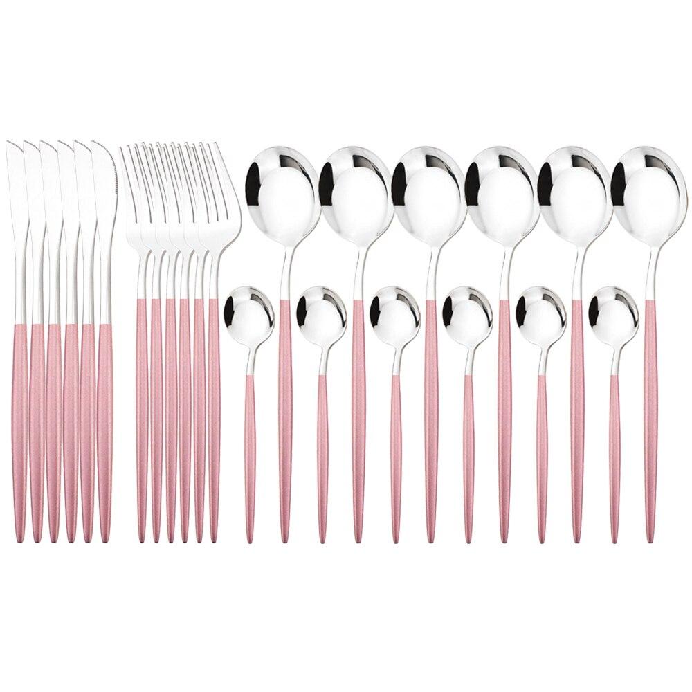 24Pcs Mint Gold Dinnerware Set Knife Fork Coffee Spoon Cutlery Western Stainless Steel Tableware Flatware Kiechen Silverware