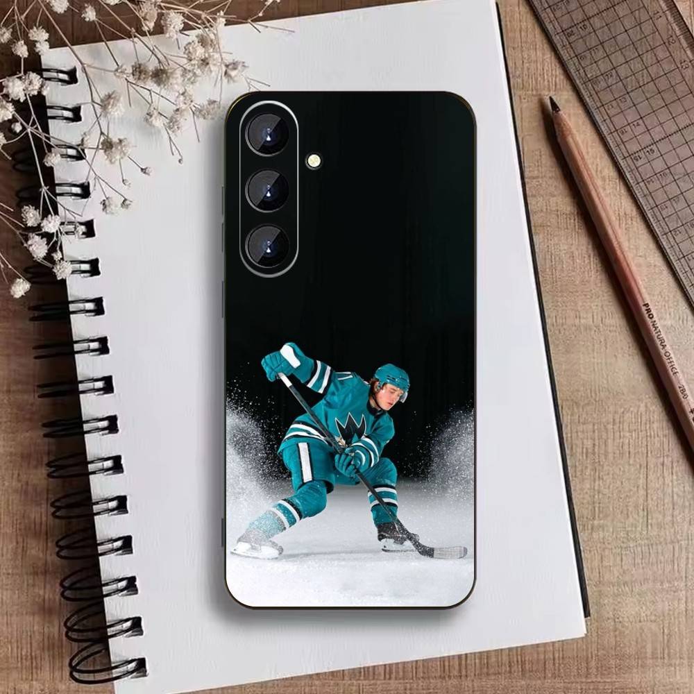 Macklin Celebrini San Jose Sharks Pouzdro na telefon pro Samsung Galaxy A73, A21s, A22, A31, A52, A53, A71, A41 Měkké černé pouzdro