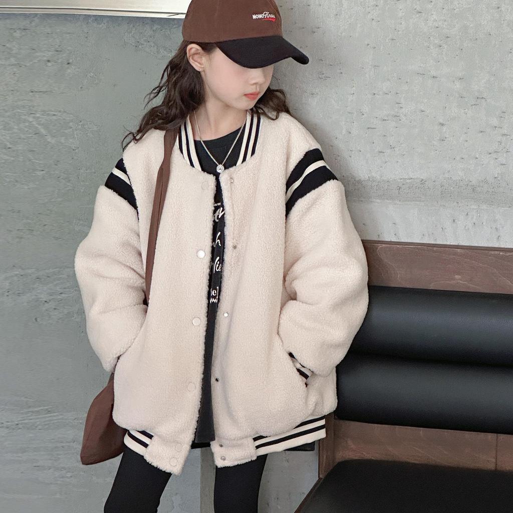 Girls' Quilted Thick Jacket - Korean Style Baseball Uniform for Autumn/Winter 2025