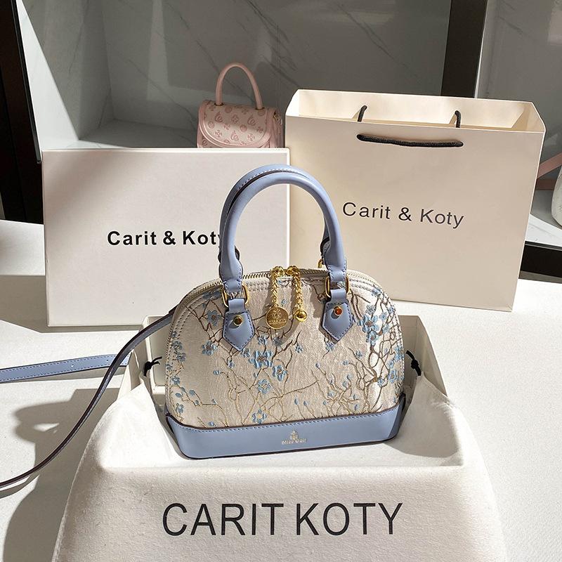 Китайский Ветер Тяжелая Промышленность Вышитая Сумка-Ракушка Новая Высококлассная Контрастная Сумка синий