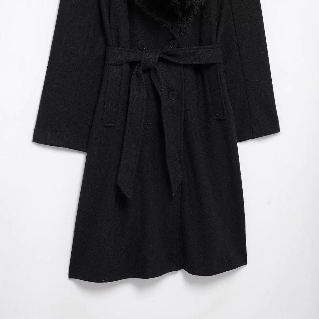 Spring 2025 Women's European & American Faux Fur Belted Lapel Overcoat 