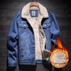 Men's Warm Lamb Wool Fleece-Lined Denim Jacket for Autumn and Winter