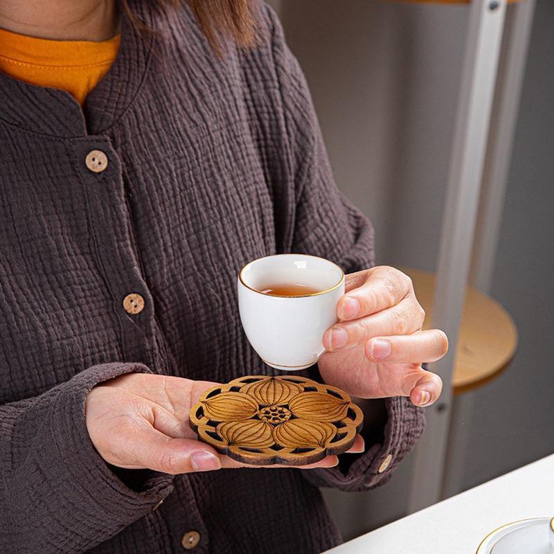 1 Stück Lotosform Getränkeuntersetzer Matte Holz Rund Tasse Tischmatte Tee Kaffee Tasse Platzset Heimdekoration Küchenzubehör