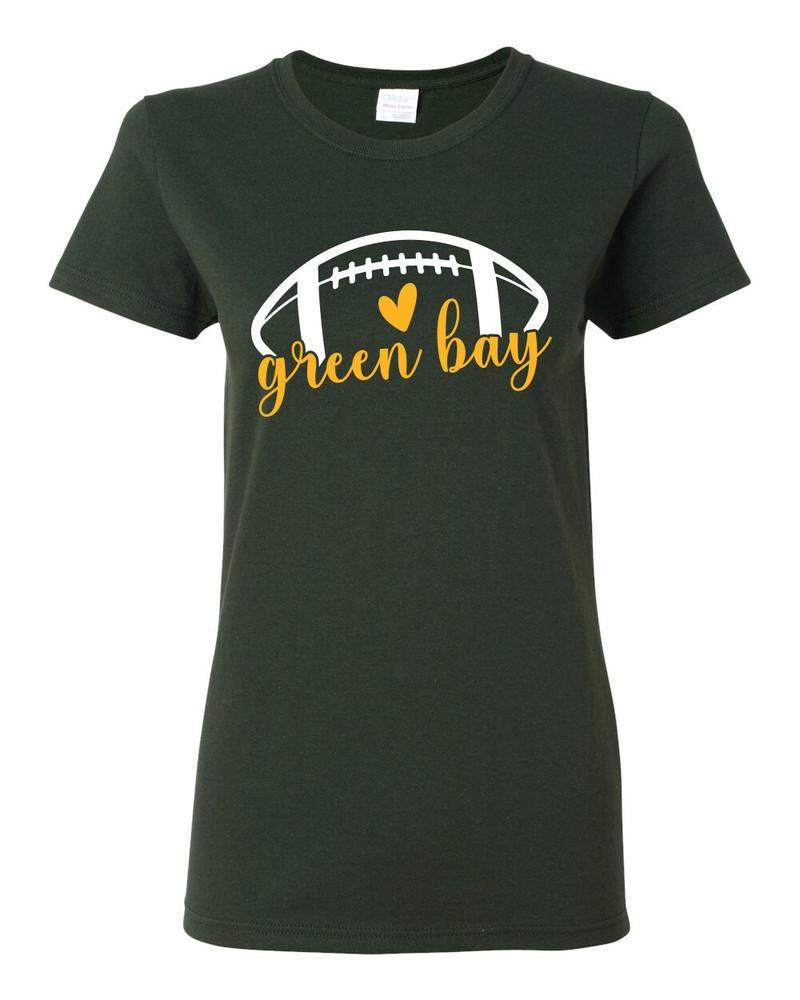 Fan Of City of Green Bay Football Yellow Heart Script Writing Women TShirt Unisex T-Shirt S