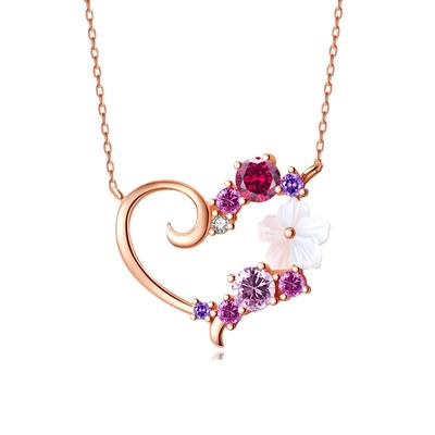 Cherry Blossom Love Heart Pendant Jewelry Pink 925 5A Natural Hypoallergenic To Birthday Gift [Z.Angie] Necklace, Women's Necklace, Accessory, Gold,