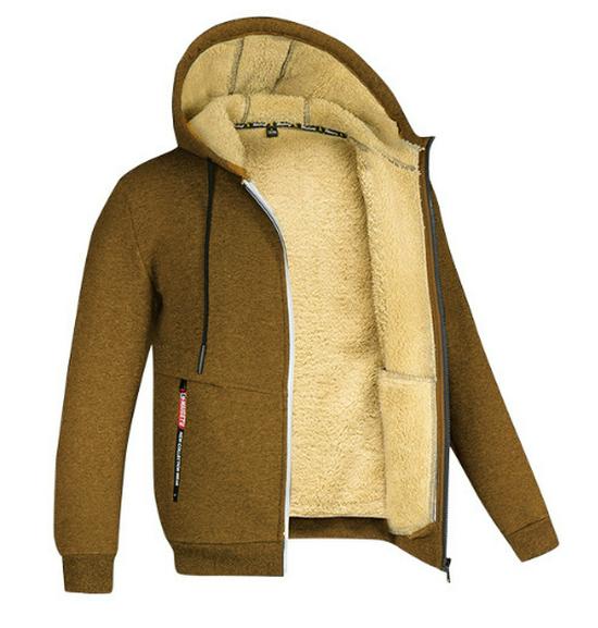 Men's Lamb Fleece Hoodie: Velvet-Lined, Thickened, Autumn/Winter, Casual Sportswear Jacket