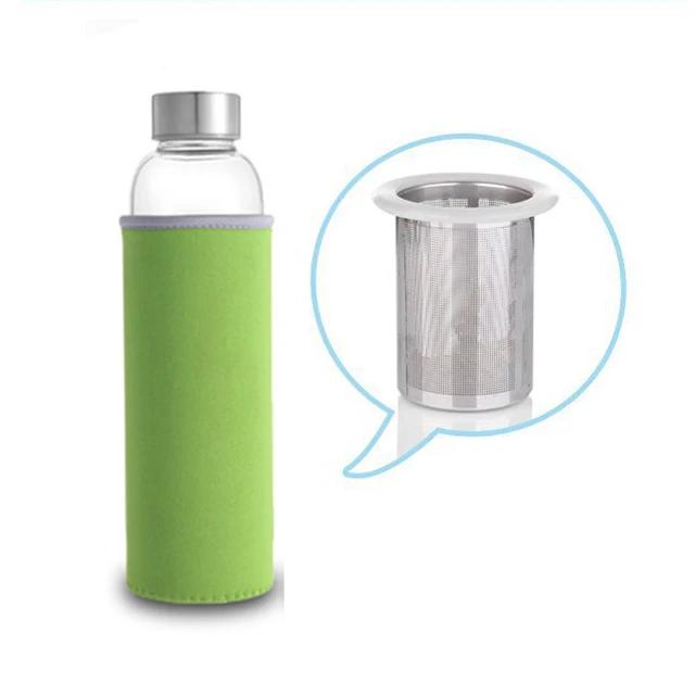 550ML High Temperature Resistant Glass Sport Water Bottle with Tea Infuser + Protective Bag Water Bottle Shaker Bottle Shaker