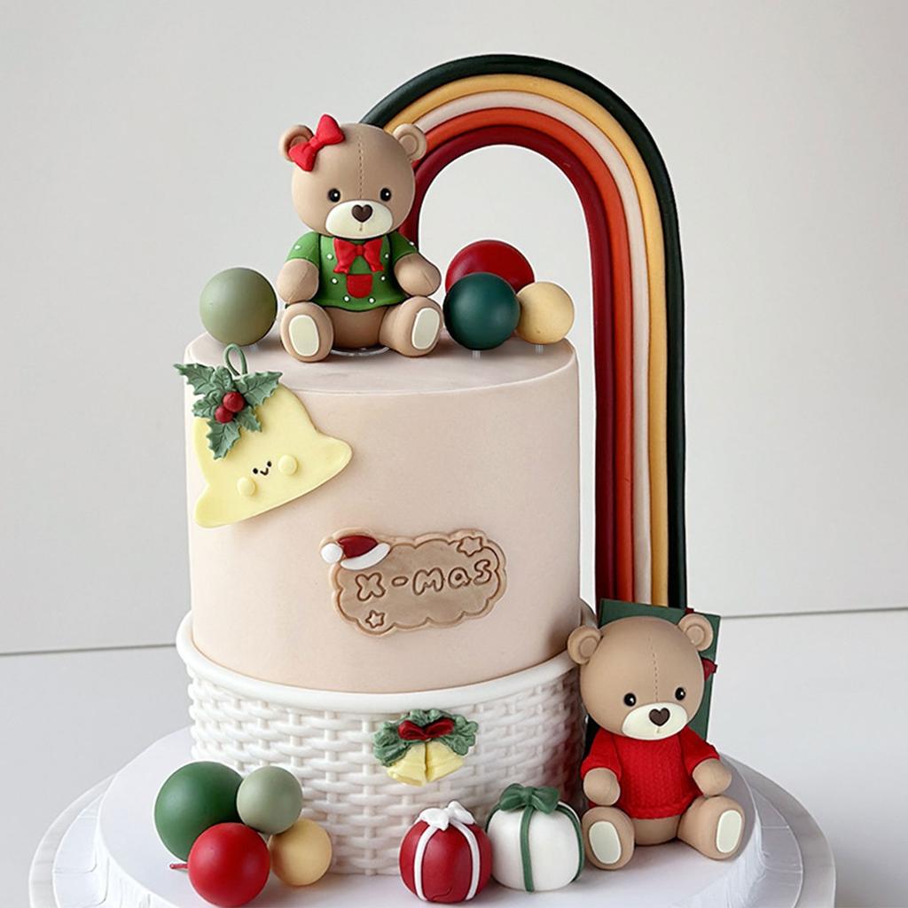 12pcs Christmas cartoon red sweaters, green shirts, teddy bear figurines, rainbow arches, gift boxes, soft rubber cake decoratio