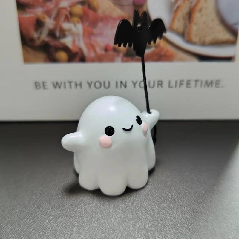 1Pc Halloween Cute Ghost Putting Bat Ornaments, Ghost Bat Desktop Party Decoration, Party Small Gift, Little Finger Cute Ghost