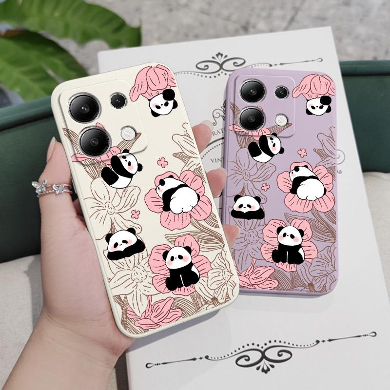 Blumen Panda Handyhülle Für Xiaomi Redmi Note 14 13 12 12S 11 11S 10 10S 9 9S Pro Plus 4G 5G Flüssigsilikon Hülle