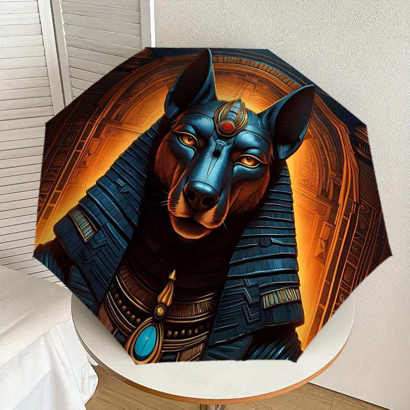 1PC Egyptian deity, Anubis Umbrella-8-Rib Reinforced, Automatic Open, Lightweight & Durable, Cute Fashion Accessory for Outdoor, Beach or Casual Use,