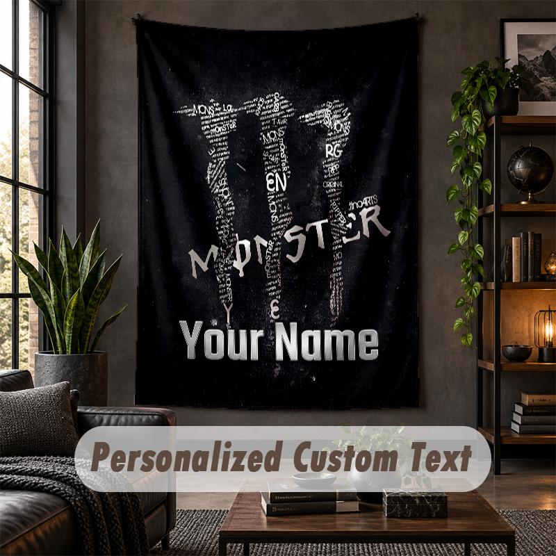 Personalized Wall Tapestry,Monster Energy Custom Text, Soft Fabric Wall Art For Indoor Decoration