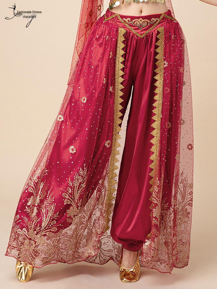Fashion Huayu Indian Dance Costume: Adult Belly Dance Outfit with Xinjiang Dance Lantern Wide-Leg Pants