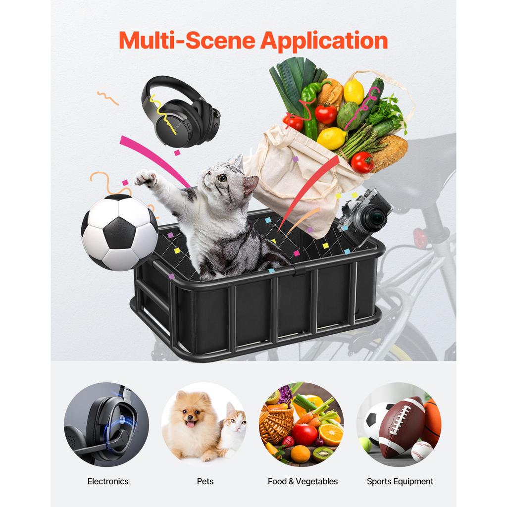 SucceBuy Rear Bike Basket Medium Bicycle Basket with Cargo Net Liner & Waterproof Cover for Adult Carrying Pets Fruit & Grocery