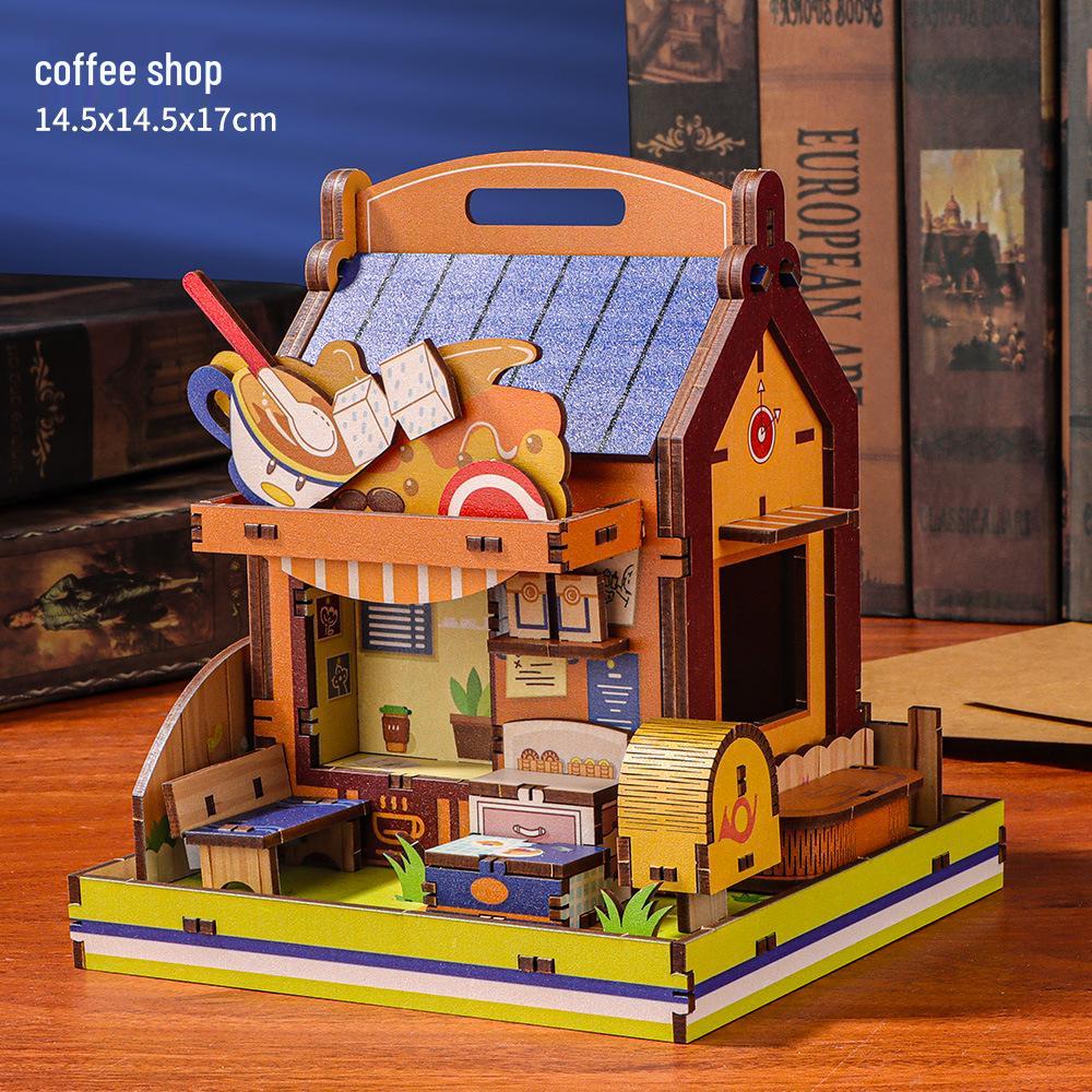 3D Cartoon Wooden House Puzzle & Pen Holder - DIY Desk Storage Gift