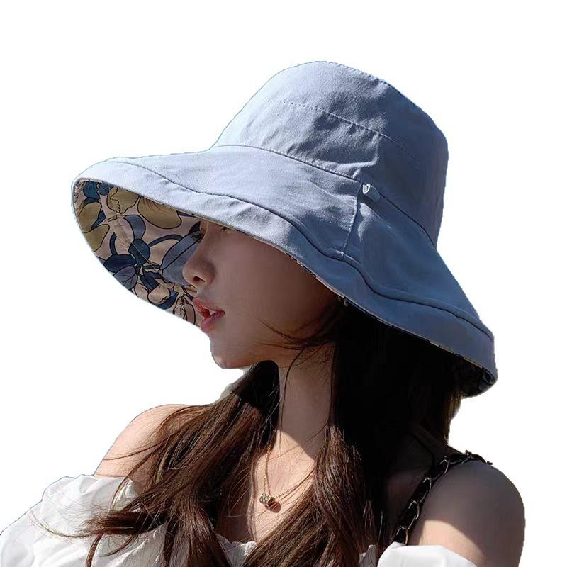New bucket hat women's summer double-sided large brim sunshade sun protection hat face protection UV sun hat