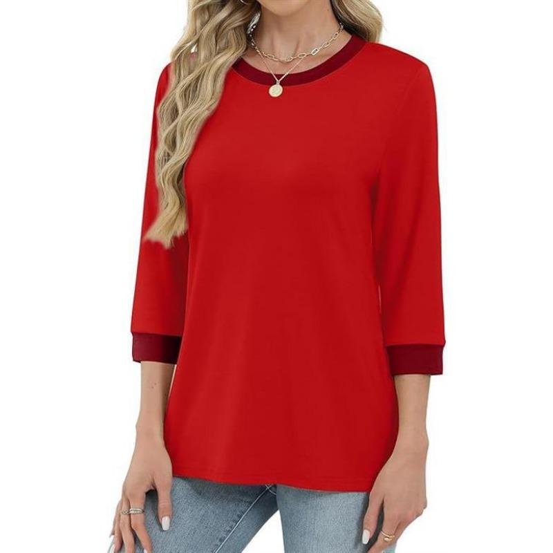Spring Autumn O Neck Patchwork T-shirt Women Long Sleeve Casual Fashion All-match Bottomed Pullover Tee Top