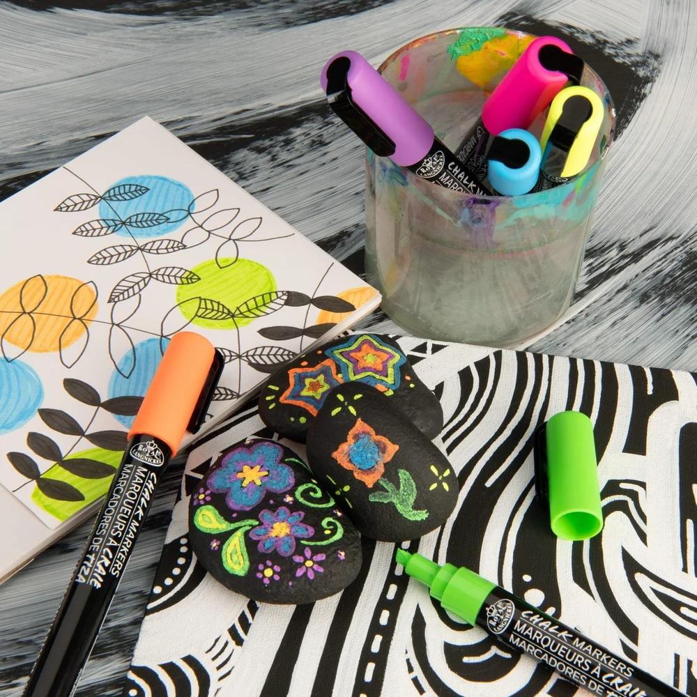 6 Piece Neon Chalk Markers Set Non-Toxic Liquid Chalk Multi-Surface Easy Clean Fine Point Reversible Tip Ideal Artists Crafters