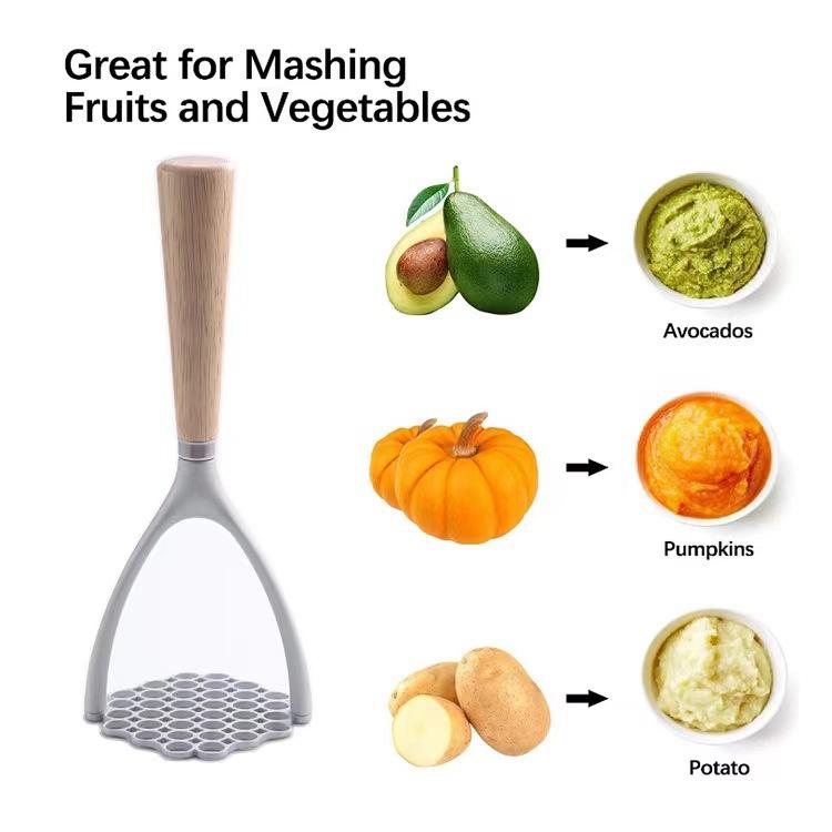 Aluminum Manual Potato Masher Meat Potato Pressor Tool Whisk Food Cutter Crusher Wood Handle Garlic Pusher Kitchen Gadgets