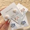 Temperament Romantic Resin Stereo Blue White Camellia Flower Piercing Stud Earrings for Women Summer Korean Sweet Jewelry Gifts