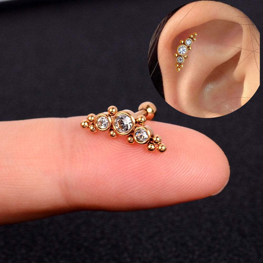 1pcs New Style Stainless Steel Ear Piercing Cz Stud Earrings Snake Moon Round Ball Arc Cartilage Helix Conch Screw Back Earring