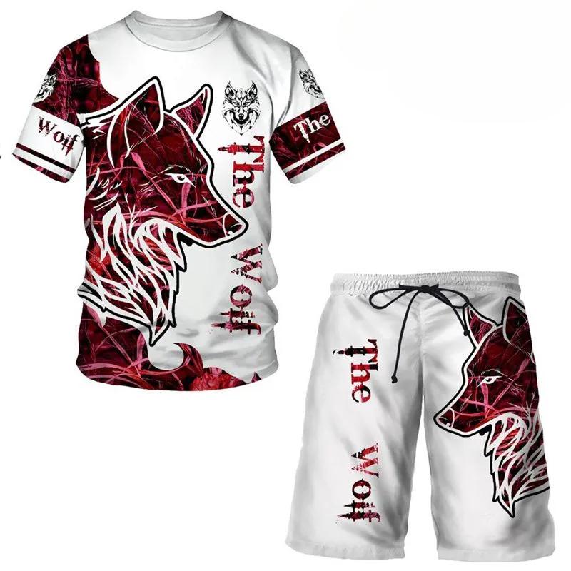 T Shirt & Shorts Sets 2piece Suit for Mens Animal Pattern Print Short Sleeve Tracksuit Leisure 3D Polyester Man's Set